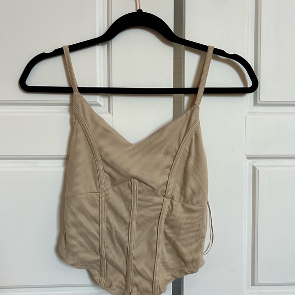 Streetwear Society Tops - Beige Ribbed Spaghetti Strap Top